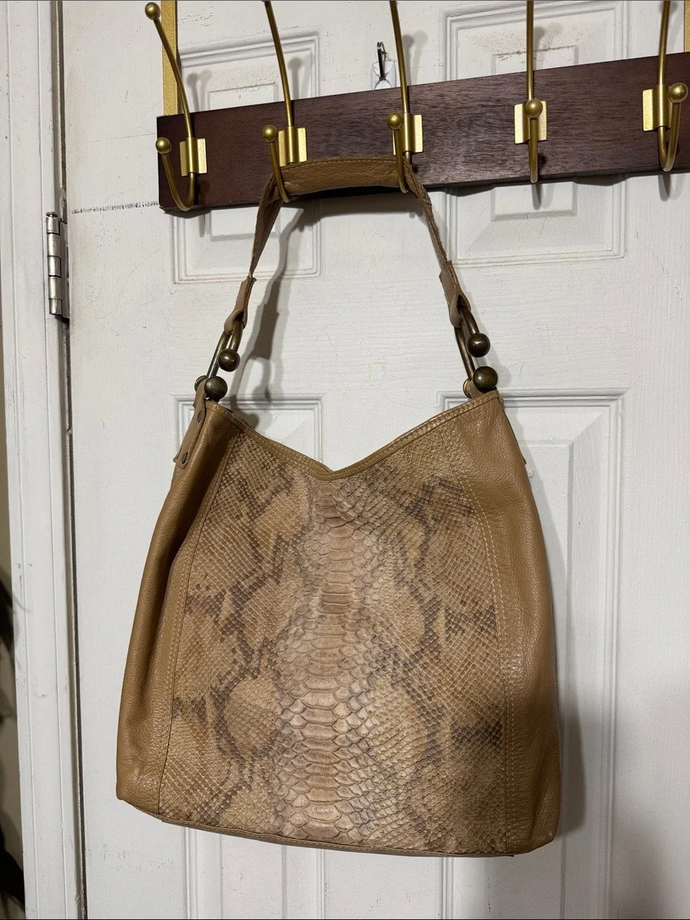 PS Perspectiva Tan Snake-Embossed Leather Hobo Bag